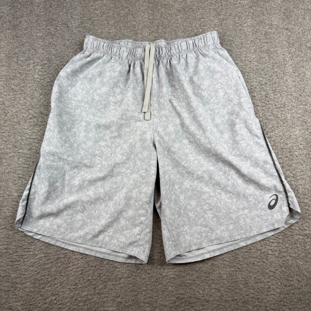 Asics Athletic Shorts Men's Size S Gray‎ Marble Print Drawstring Running Gym